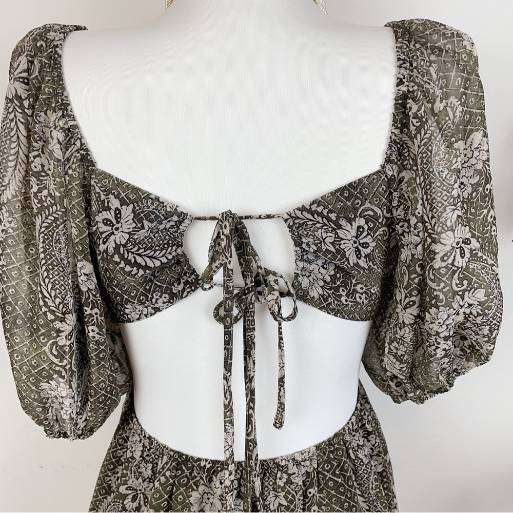 En Saison Teyana Square Neck Cut Out Mini Dress Olive Floral - Picture 6 of 7